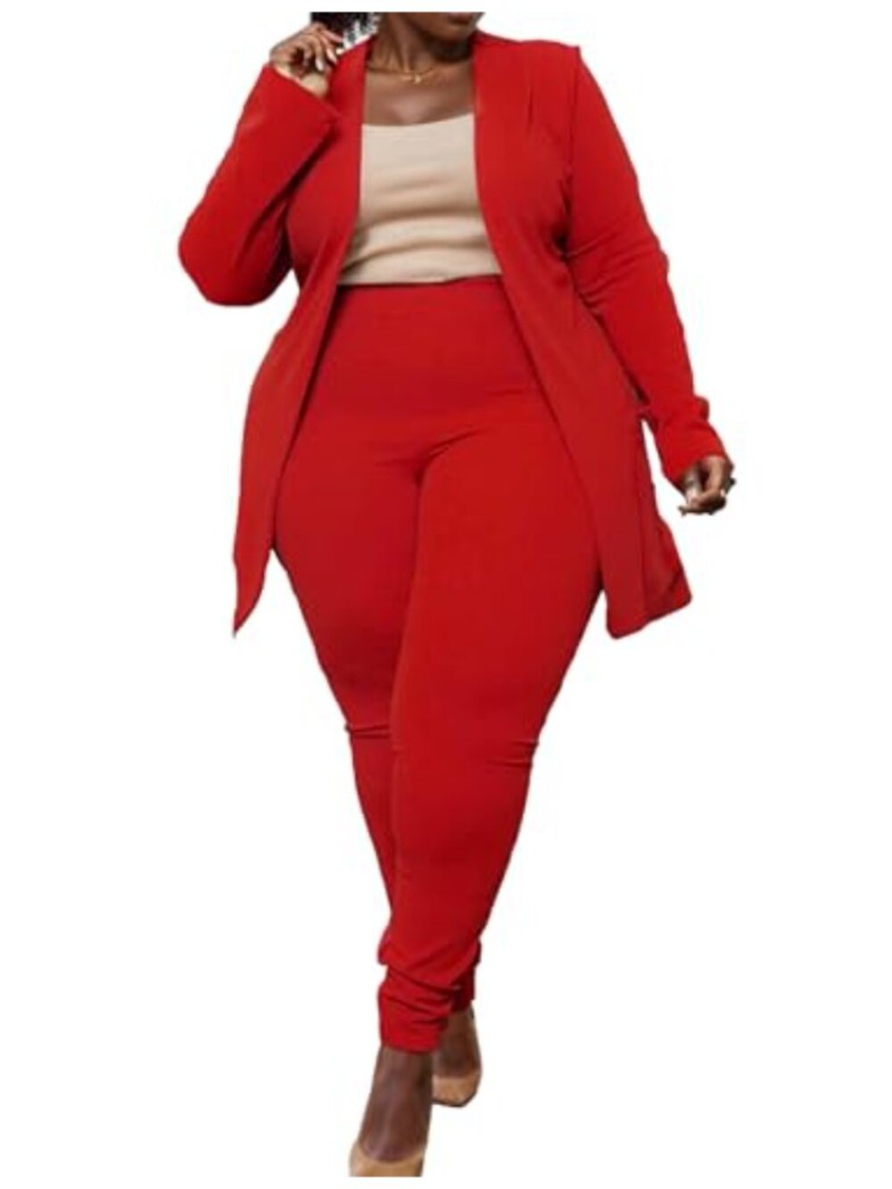 Womens Plus Size Pants Suit Set Cropped Jacket Fitted Trousers Business Casual